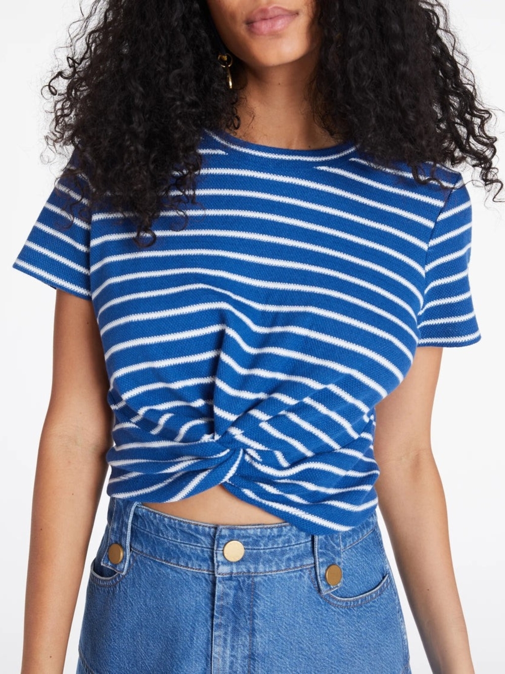 Tanya Taylor Navy and White Striped Twist-Front Crop Top Size S